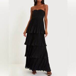 Lulus- Seriously Sensational Black Strapless Tiered Maxi Dress